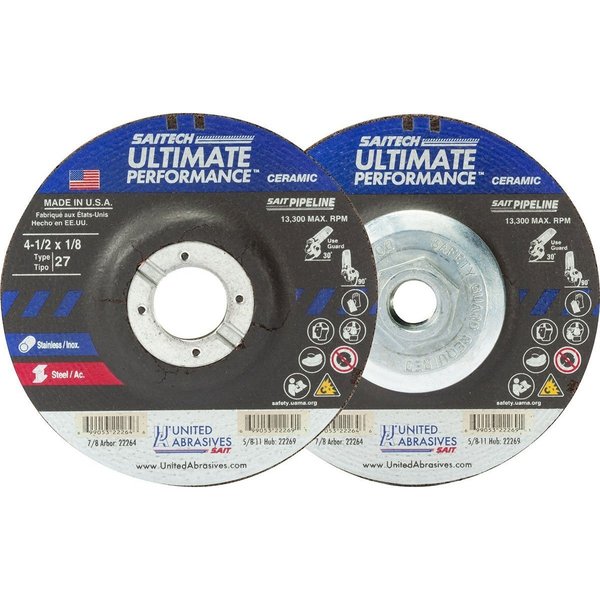 United Abrasives/Sait United Abrasives - Sait Depressed Center Wheel T27 4-1/2"x 1/8" x 7/8" Ceramic Alum. Oxide 22264